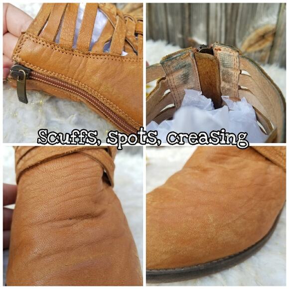 Strappy Western Bootie Free People Carerra Size EU 41 US 11 Tan Leather Woven - Picture 11 of 16